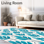 Teal Leaf Pattern Surface Design Rug