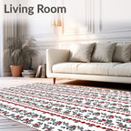 Red Black Floral Stripe Pattern Rug