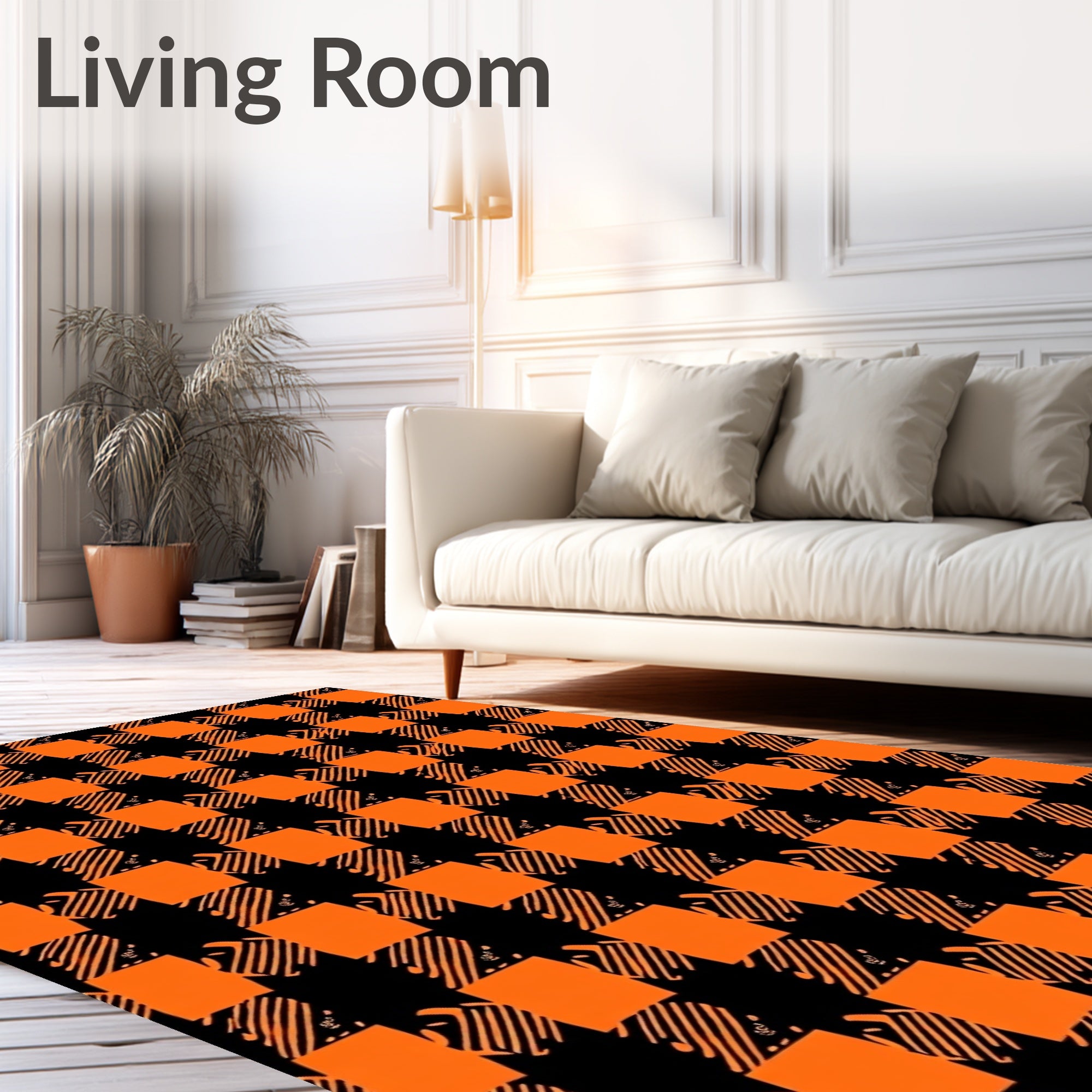 Bold Orange Black Checkered Pattern Rug