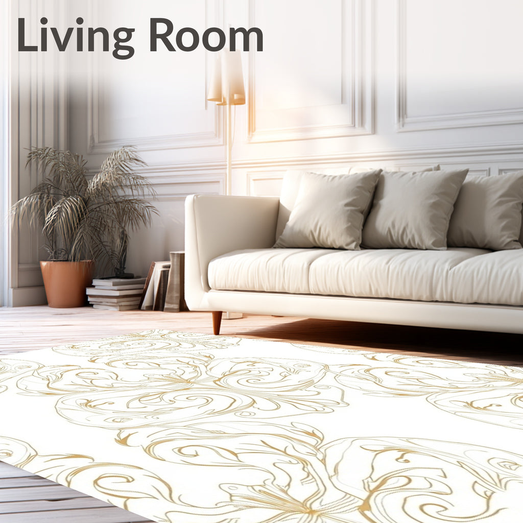 Elegant Gold Scrollwork Pattern Rug