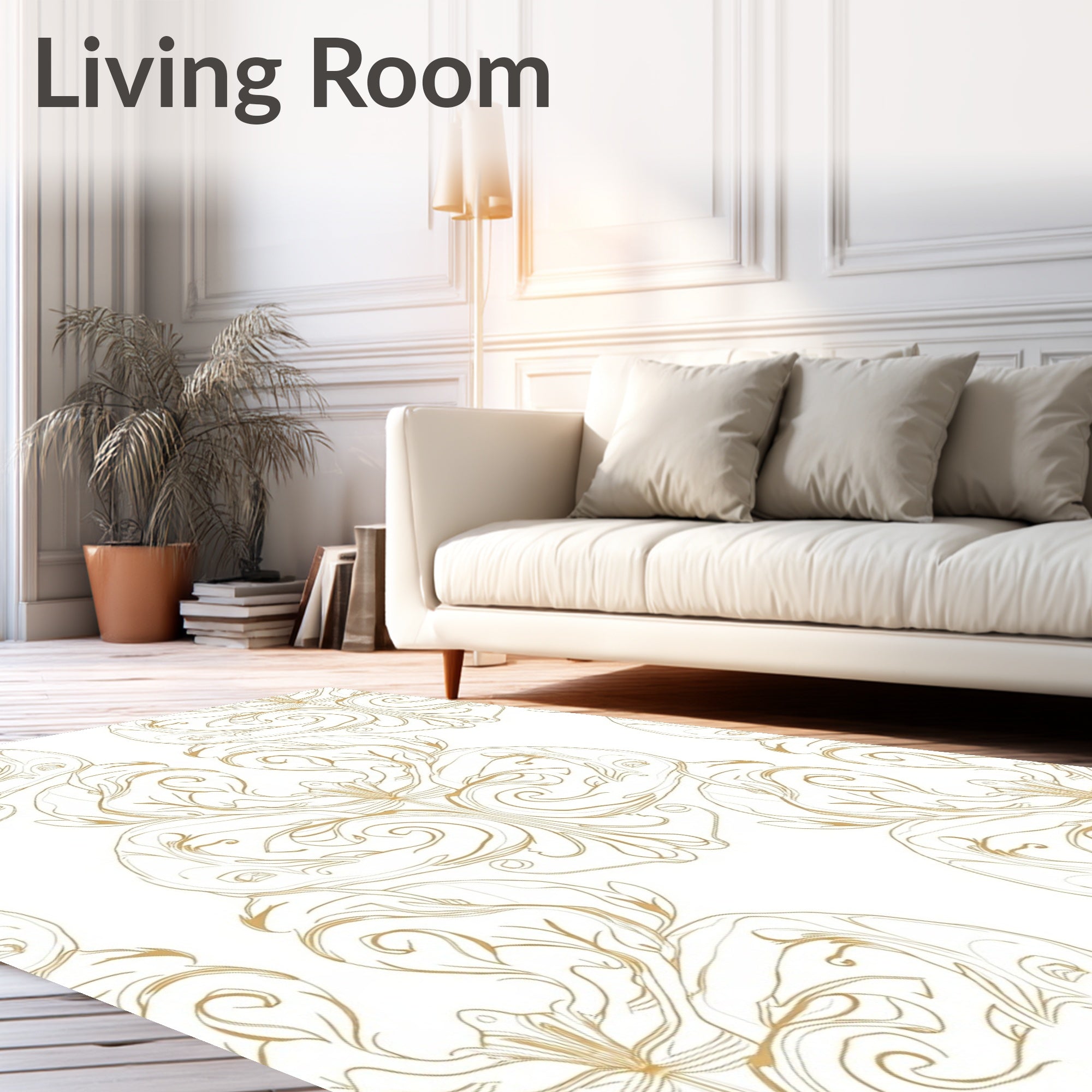Elegant Gold Scrollwork Pattern Rug