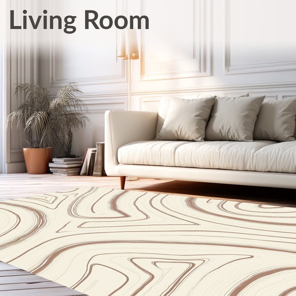 Abstract Swirl Pattern Cream Brown Rug