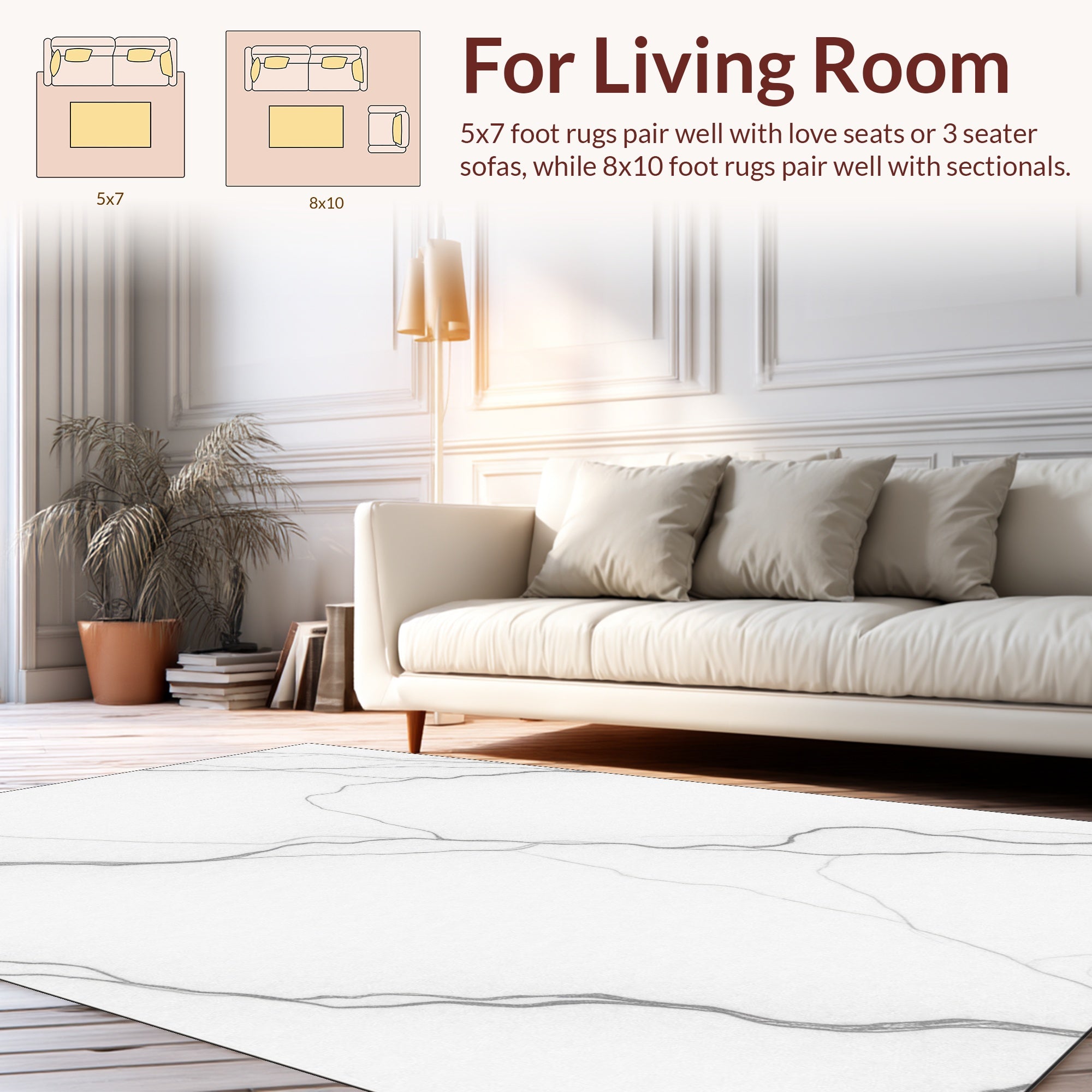 Elegant White Gray Veining Pattern Rug