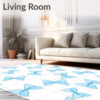 Light Blue Bow Pattern on Grid Rug