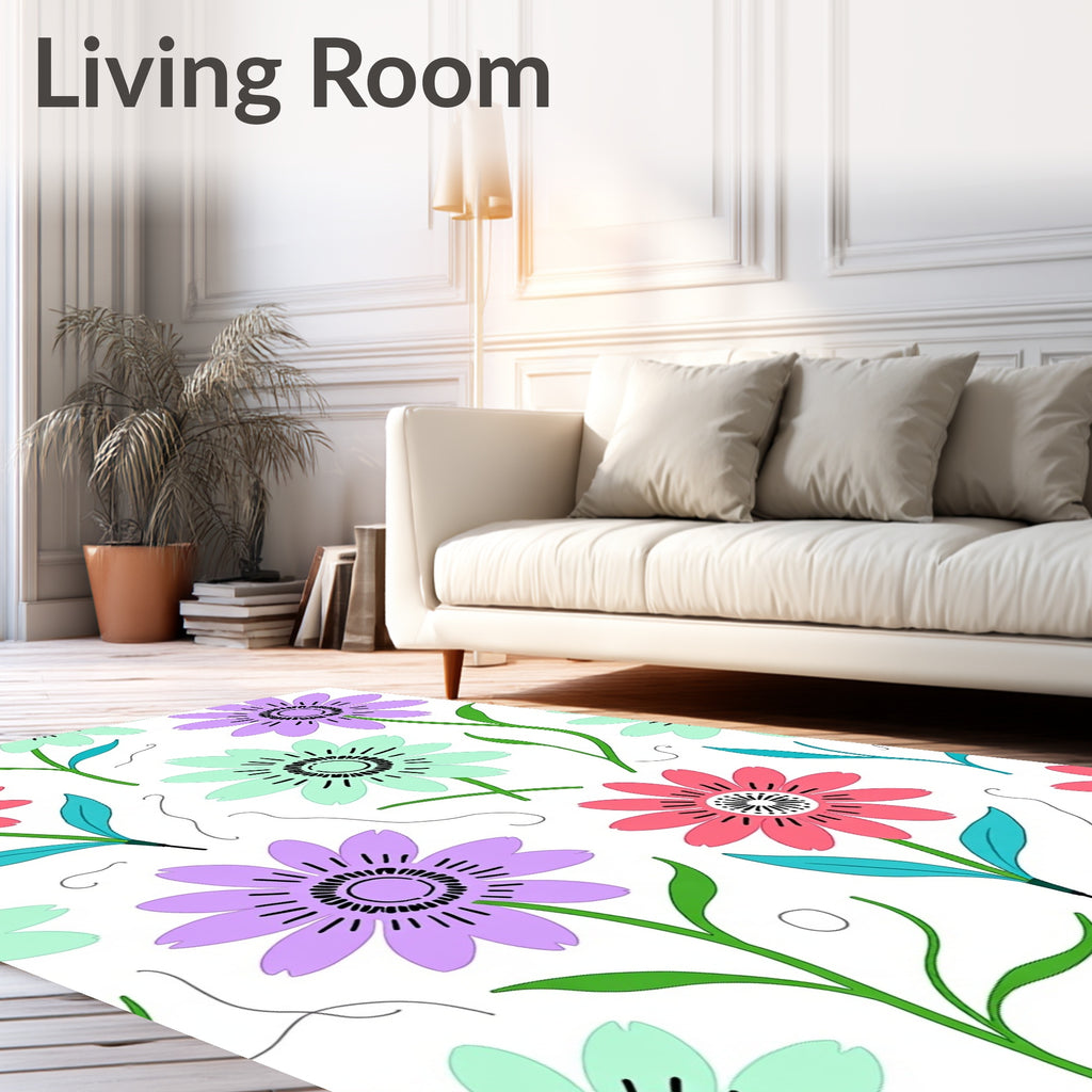 Whimsical Floral Pattern With Bright Colors Rug