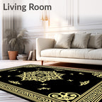 Ornate Black Gold Mandala Rug