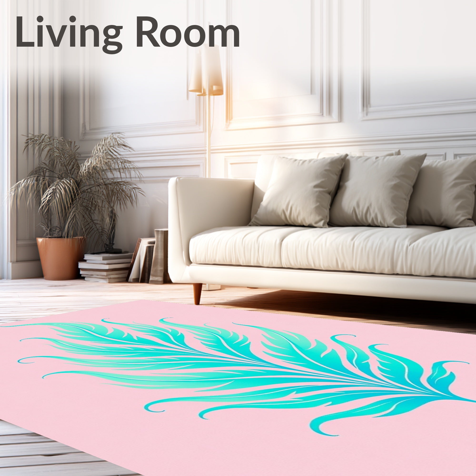 Aqua Feather Botanical Art Rug