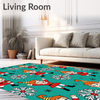Holiday Elves And Snowflakes Teal And Red Rug