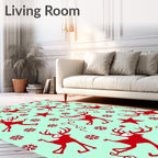 Red Reindeer Snowflake Star Pattern Rug