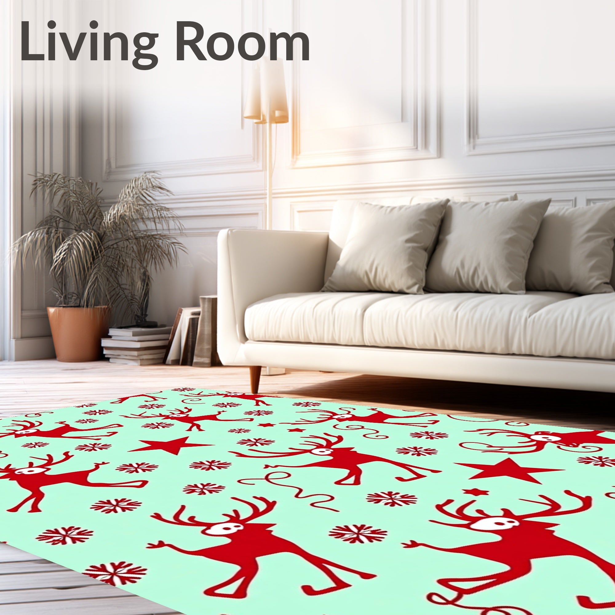 Red Reindeer Snowflake Star Pattern Rug