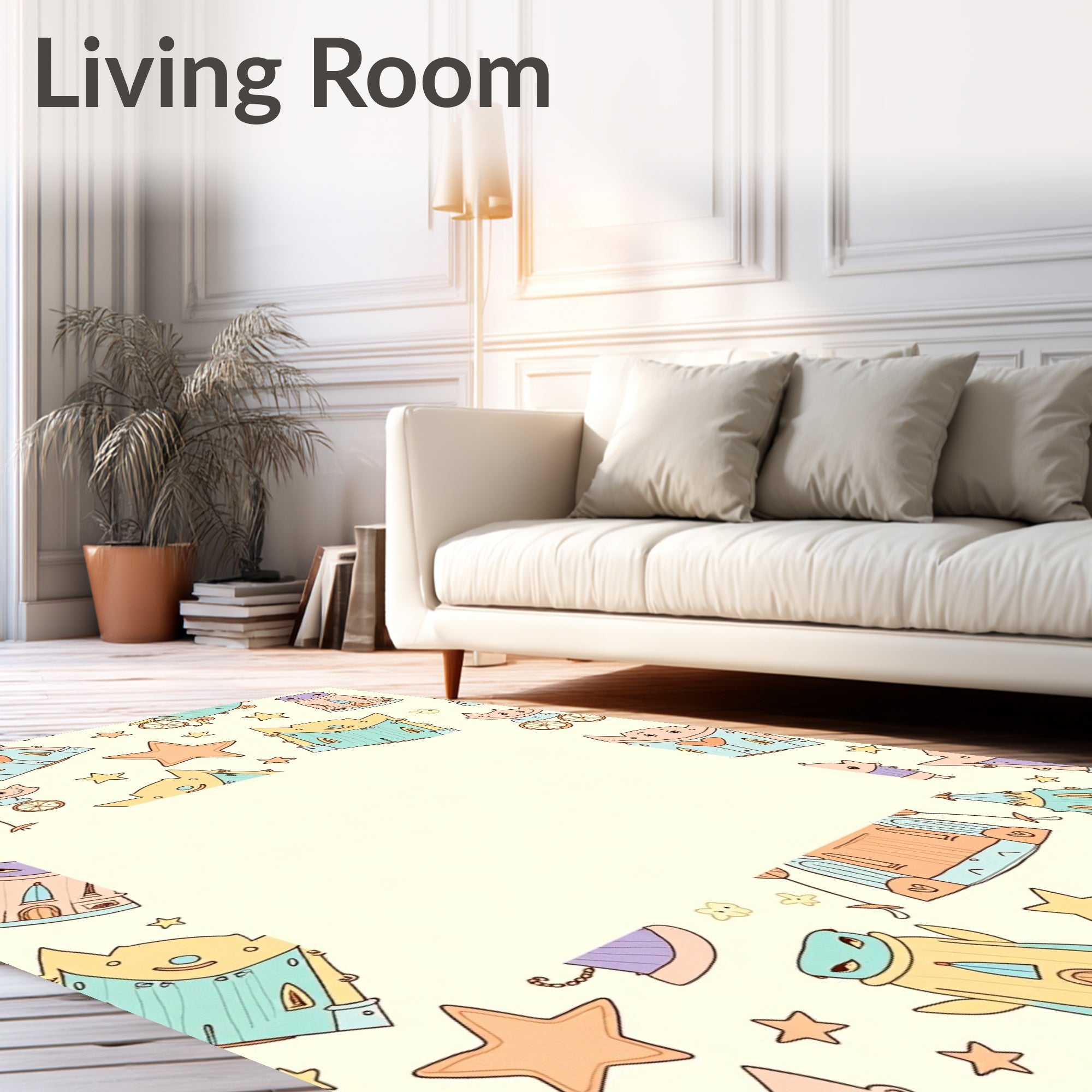 Whimsical Castle Star Pattern Design Rug
