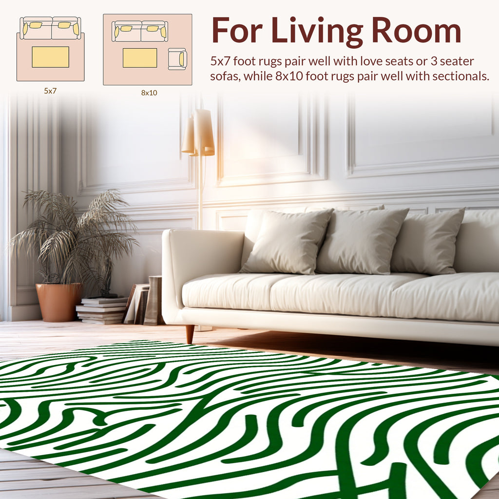 Modern Green Wavy Abstract Design Rug