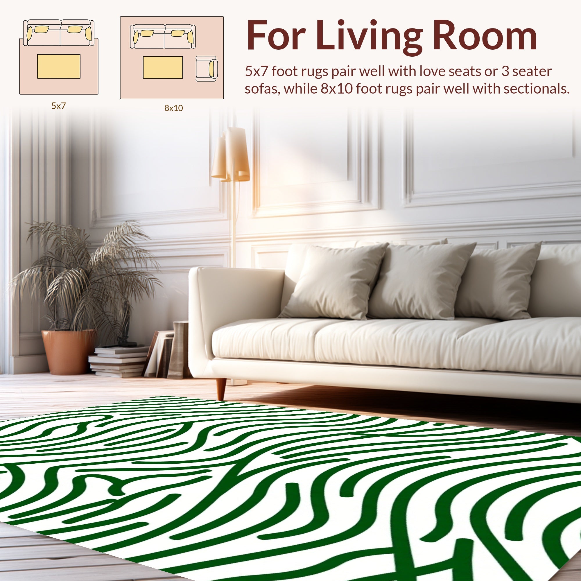 Modern Green Wavy Abstract Design Rug