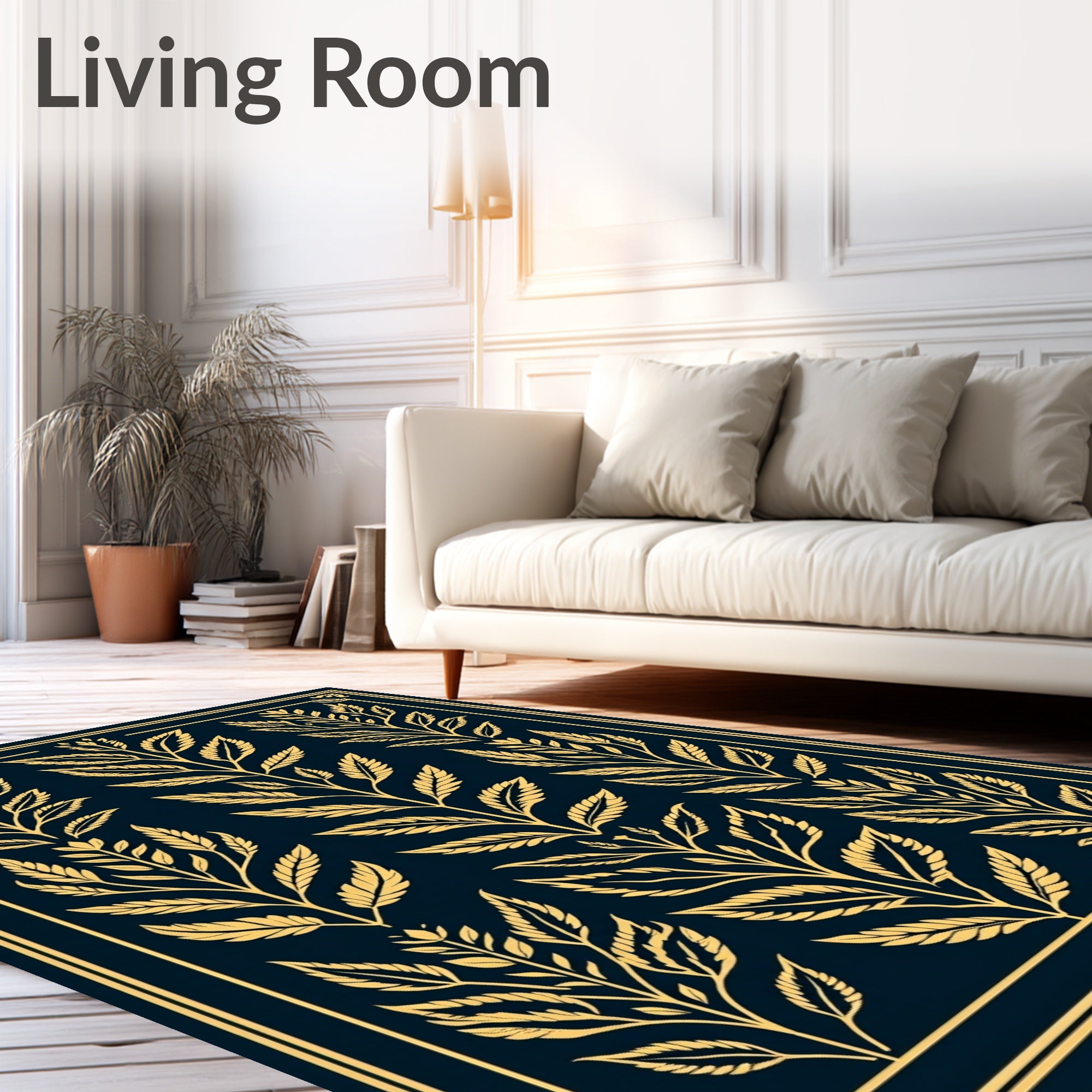 Golden Leaf Branch Pattern Design Rug