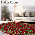 Elegant Green Leaf Vine Pattern Rug