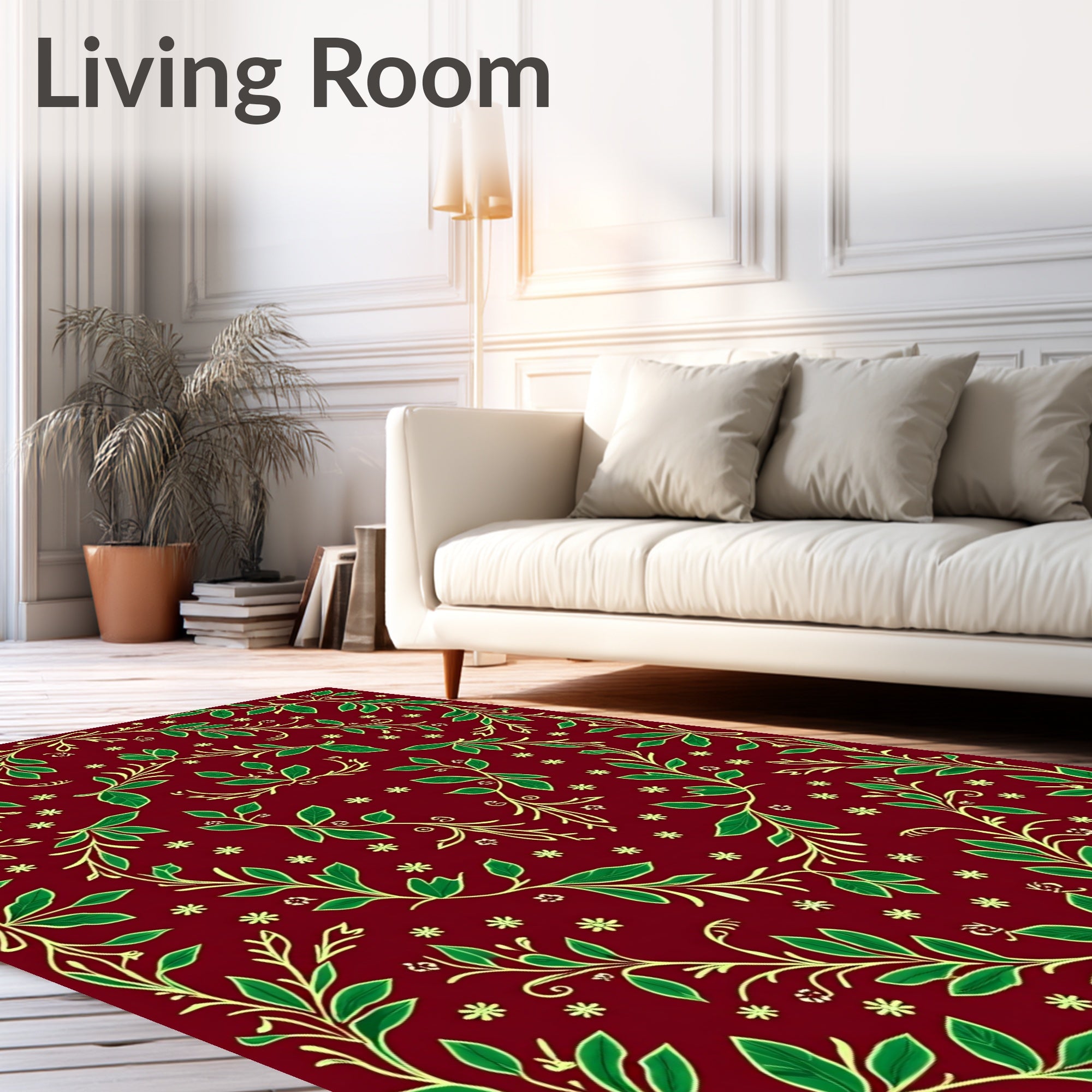Elegant Green Leaf Vine Pattern Rug