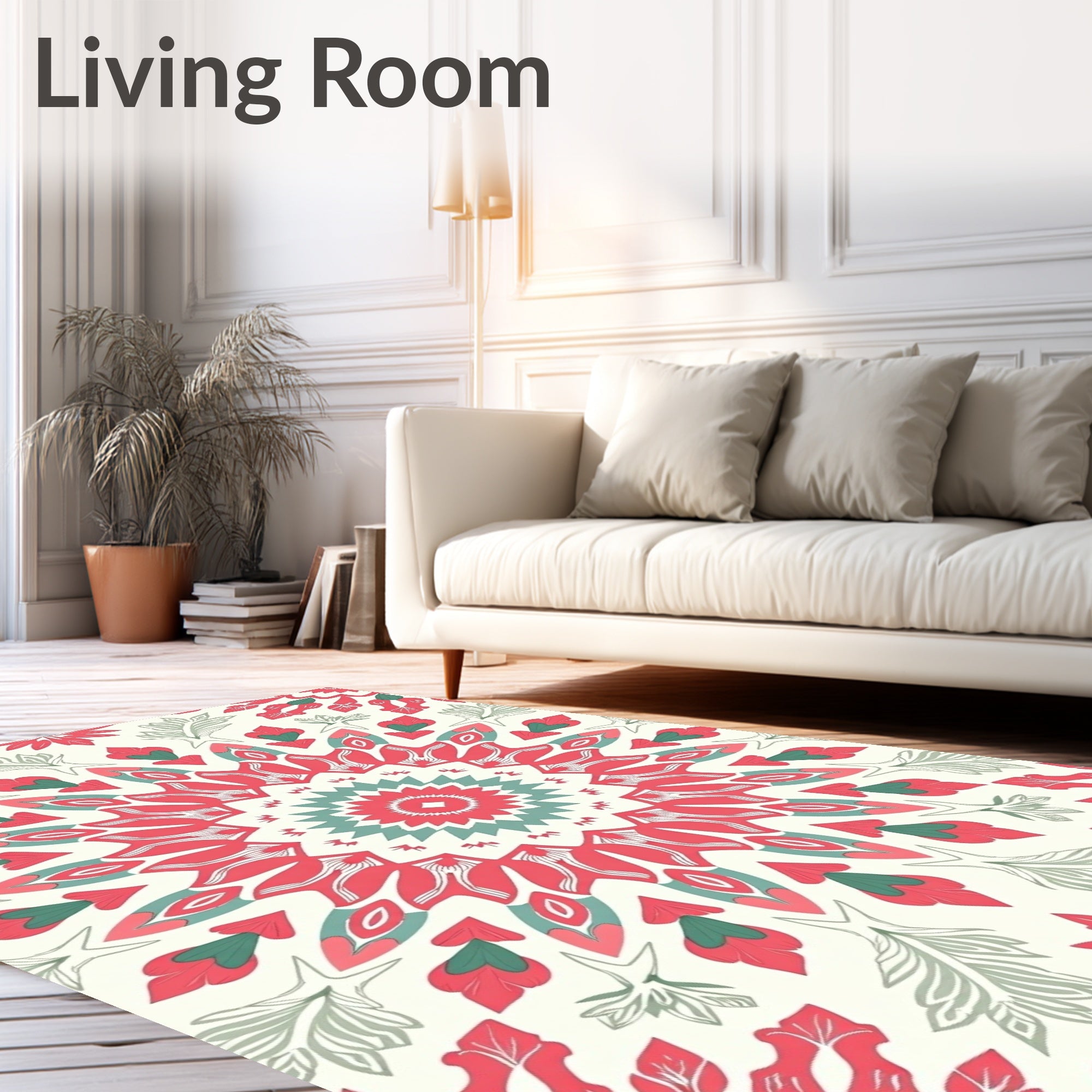 Coral Teal Floral Sunburst Rug
