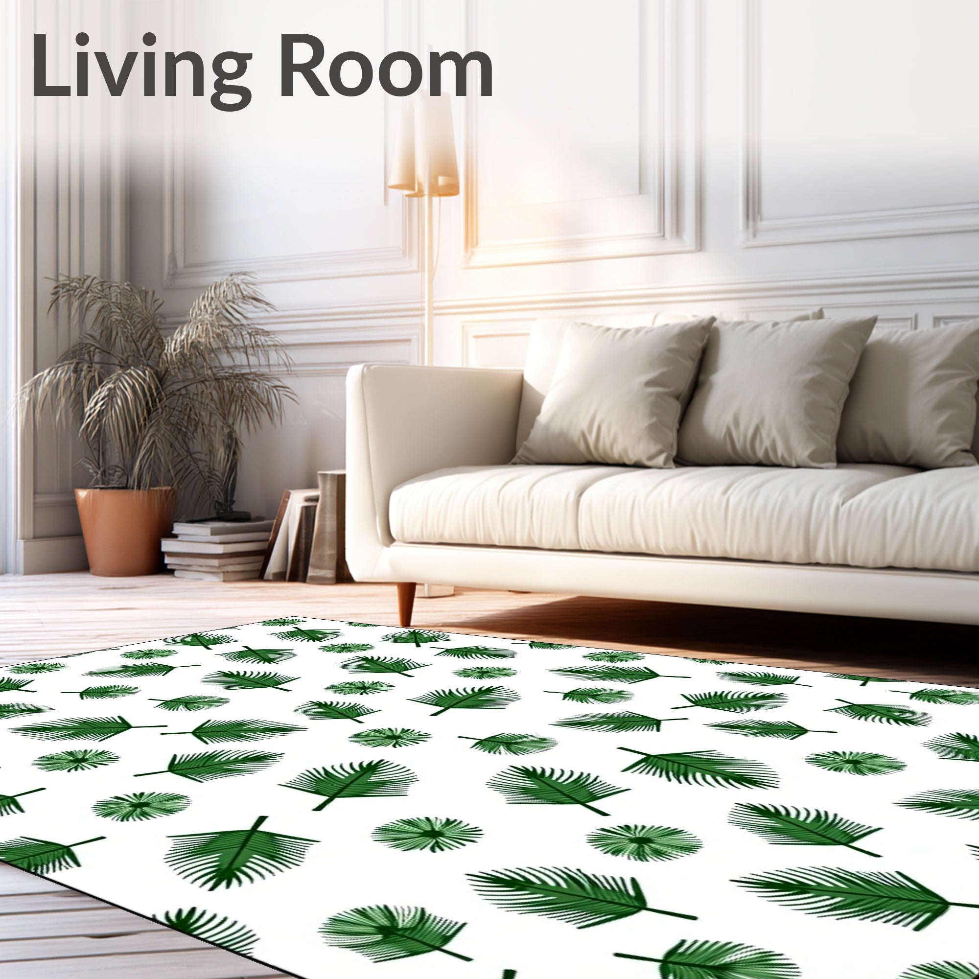 Tropical Green Leaf Patterned Rug