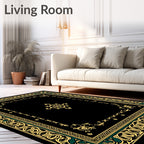 Gold Floral Vine Border Pattern Rug