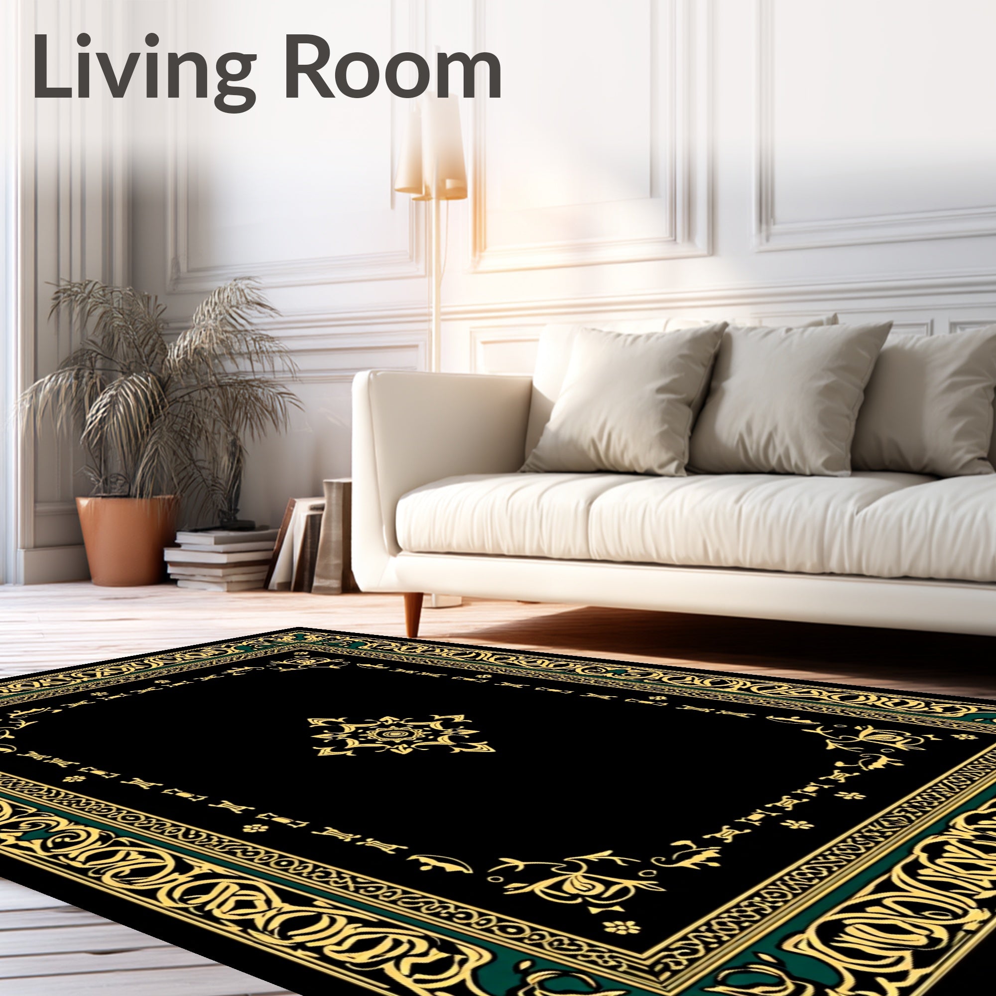 Gold Floral Vine Border Pattern Rug