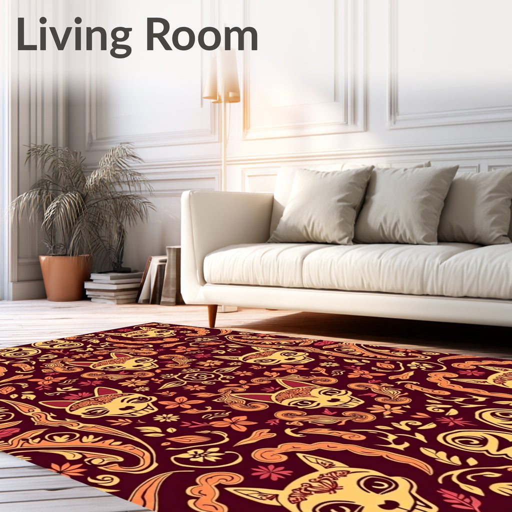 Whimsical Cat Floral Pattern Design Rug