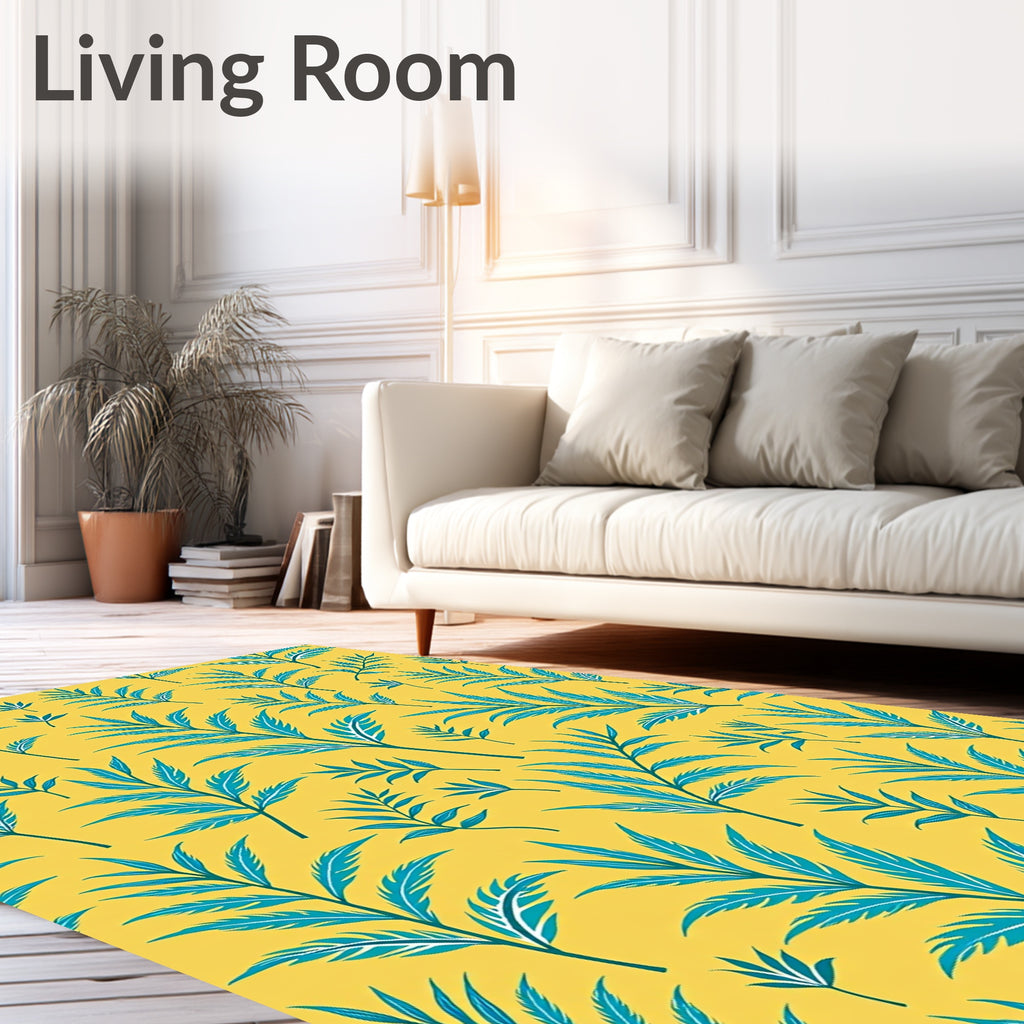 Tropic Leaf Pattern Yellow Background Rug