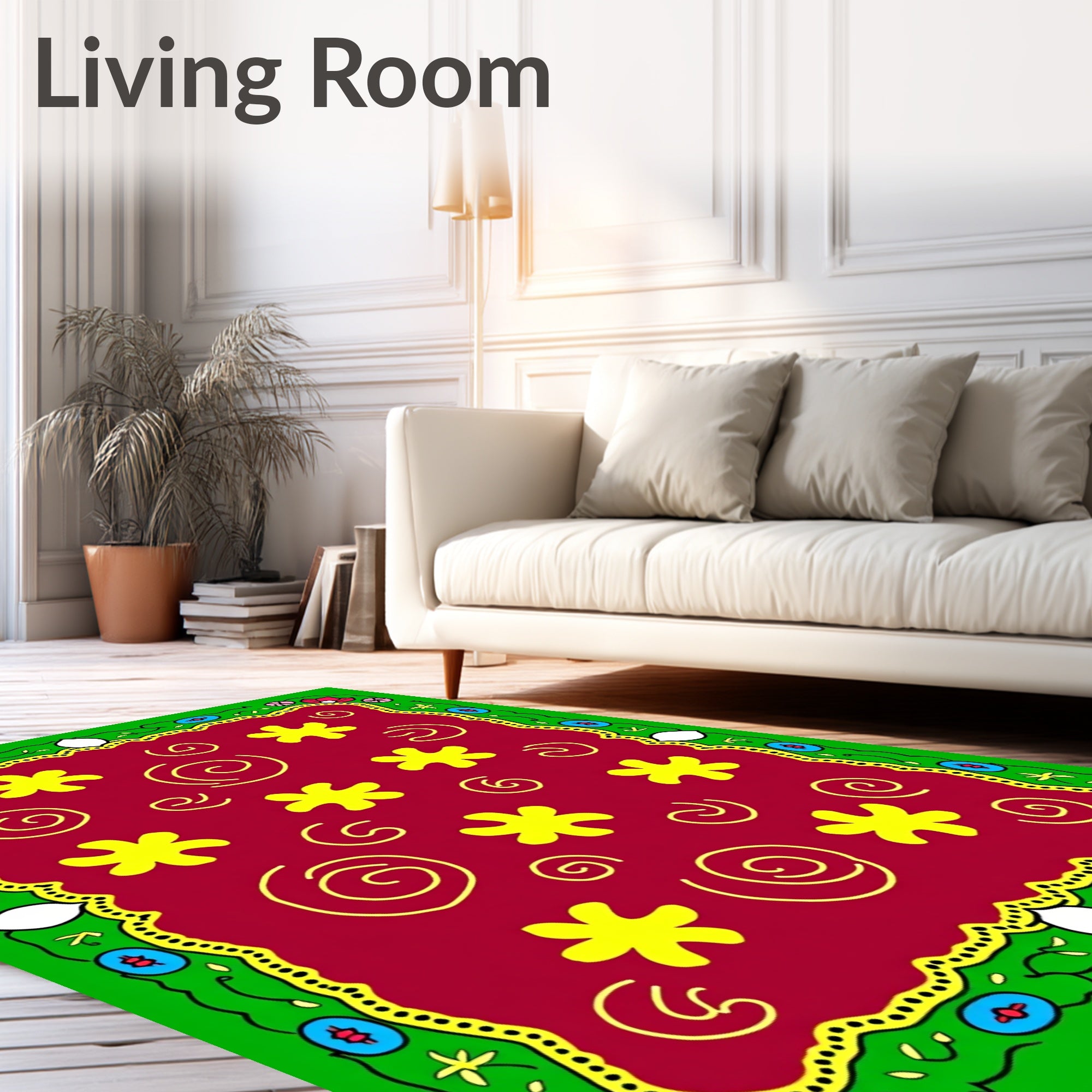 Bright Yellow Floral Swirls Pattern Rug