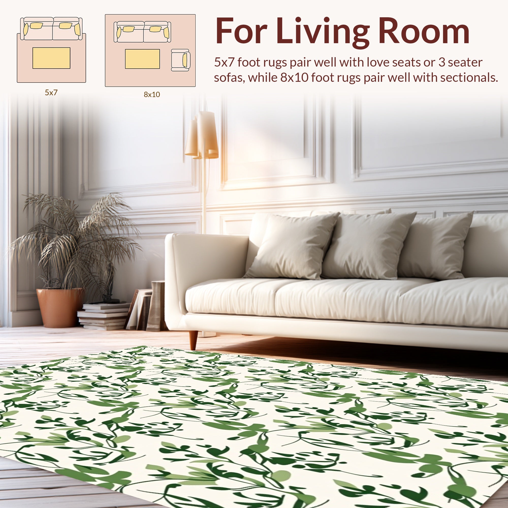 Green Botanical Leaf Pattern Rug