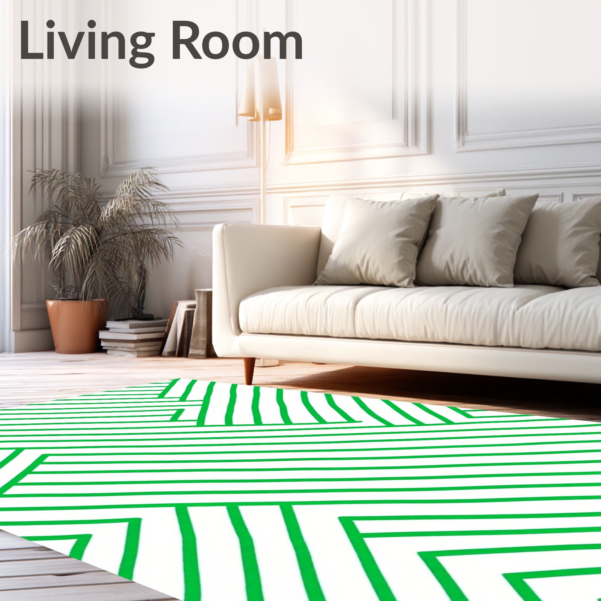 Green Hand Drawn Linear Abstract Rug