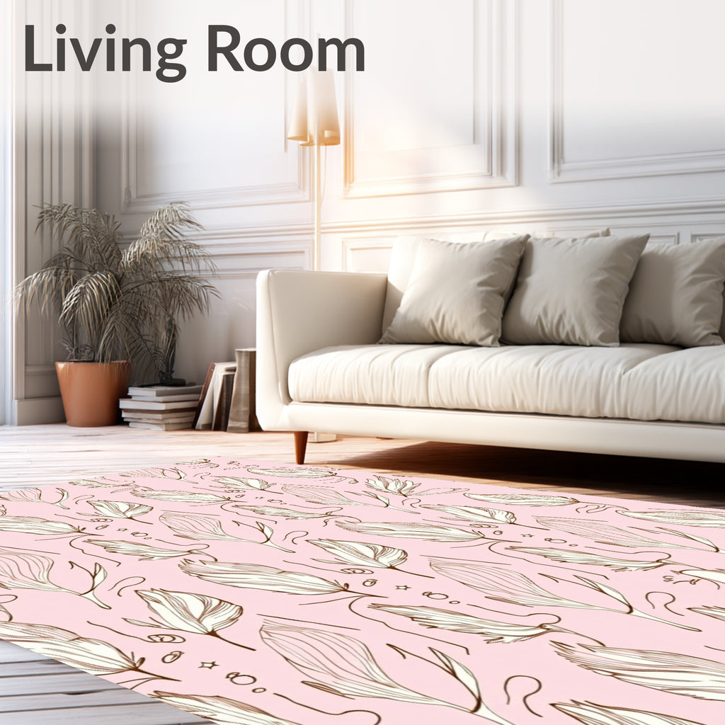 Delicate Feather Line Art Pattern Rug