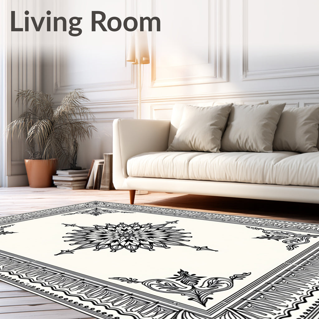 Elegant Floral Mandala Border Rug