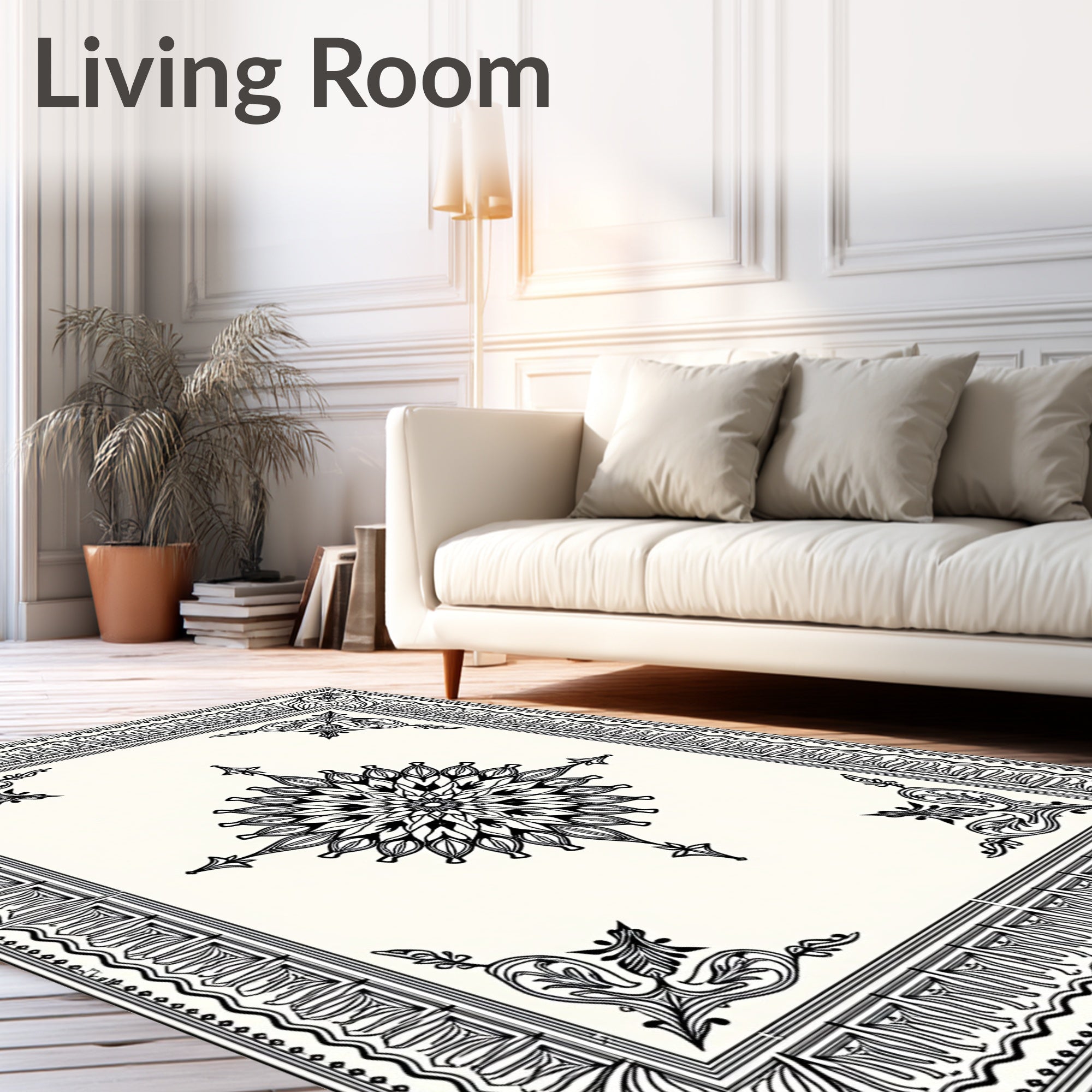 Elegant Floral Mandala Border Rug