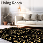Elegant Gold Scrollwork Floral Design Rug