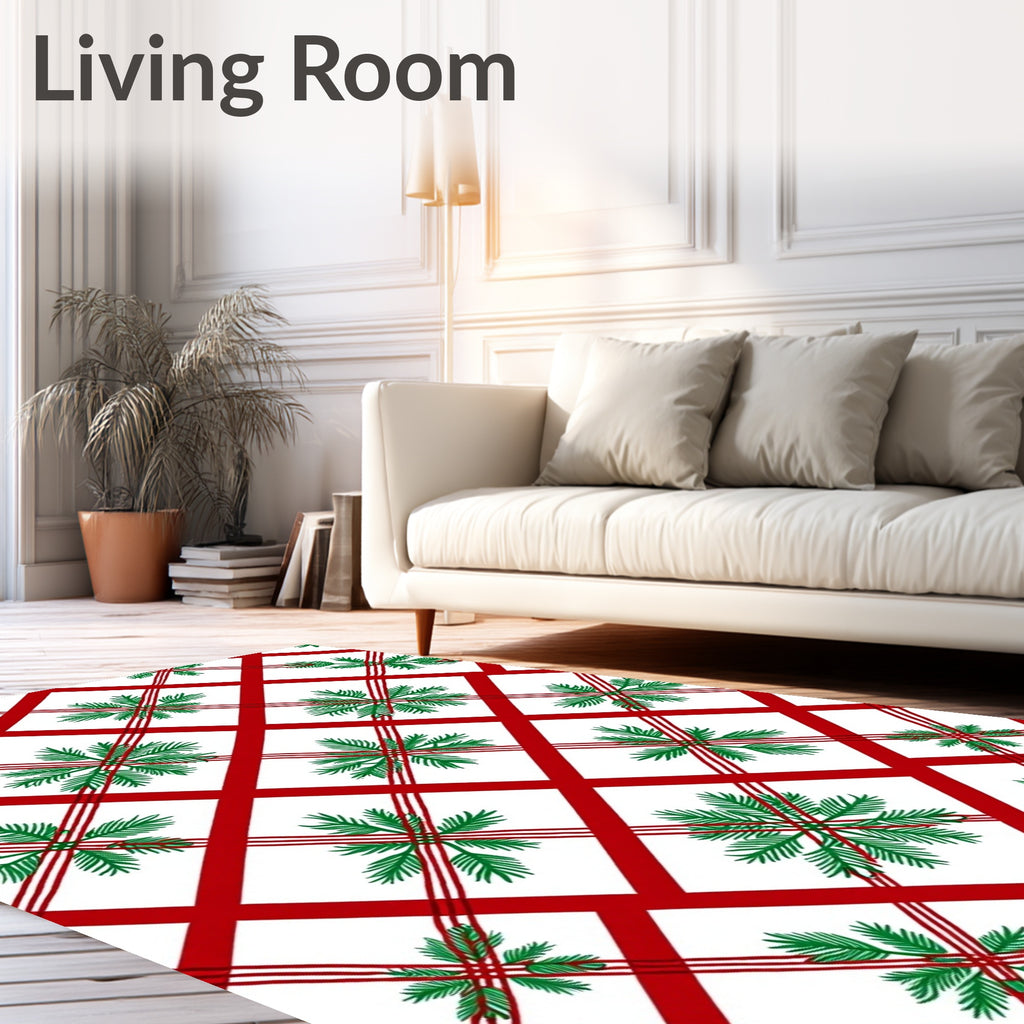 Red Pine Needle Snowflake Plaid Design Rug