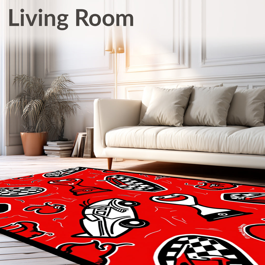 Bold Graphic Cars Bottles Rug