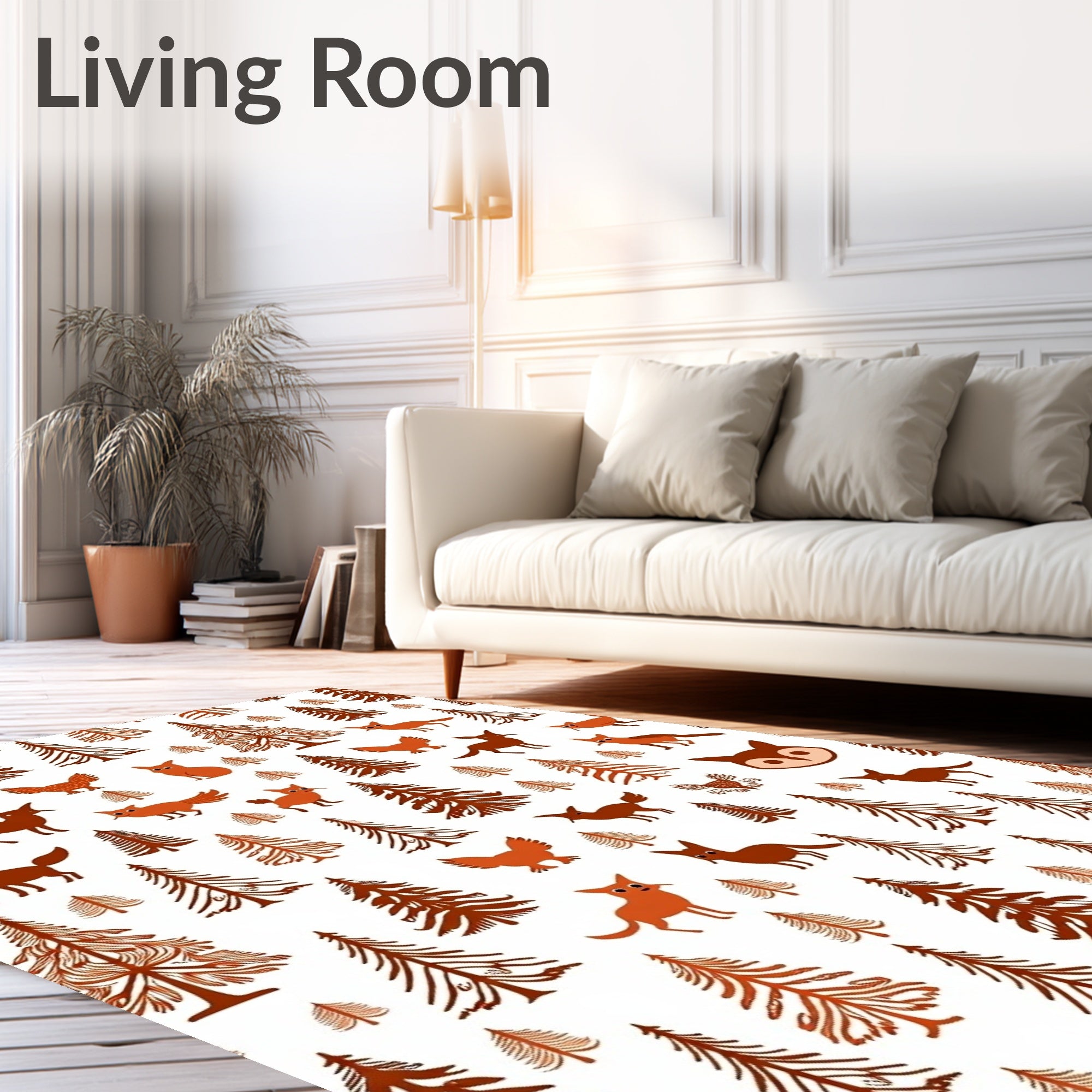 Fox And Owl Forest Pattern Rug