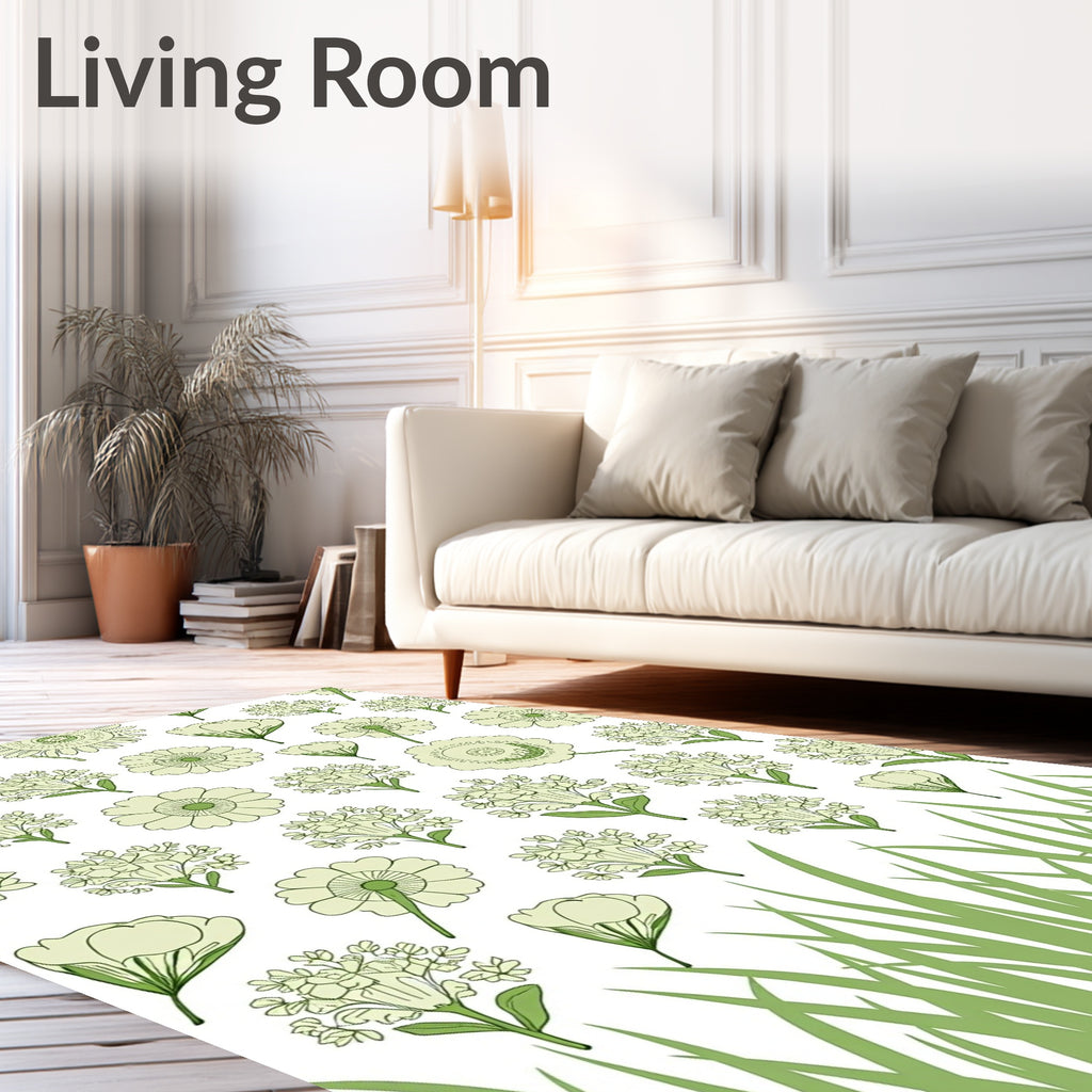 Pale Green Floral Pattern Design Rug