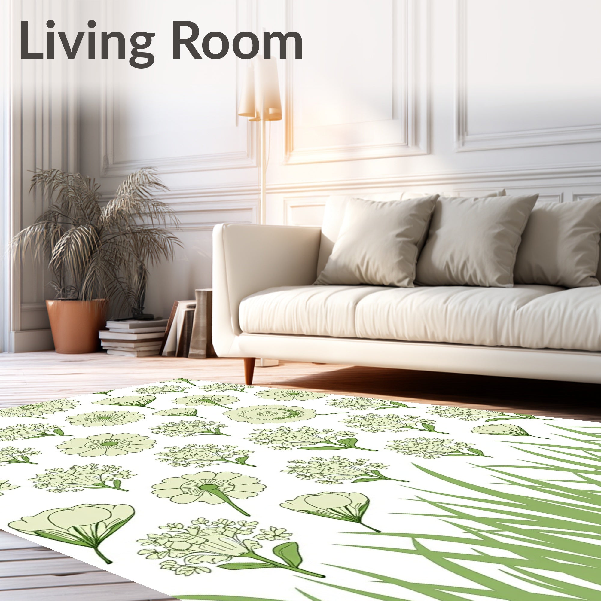 Pale Green Floral Pattern Design Rug