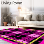 Bold Pink Black Plaid Chain Border Rug