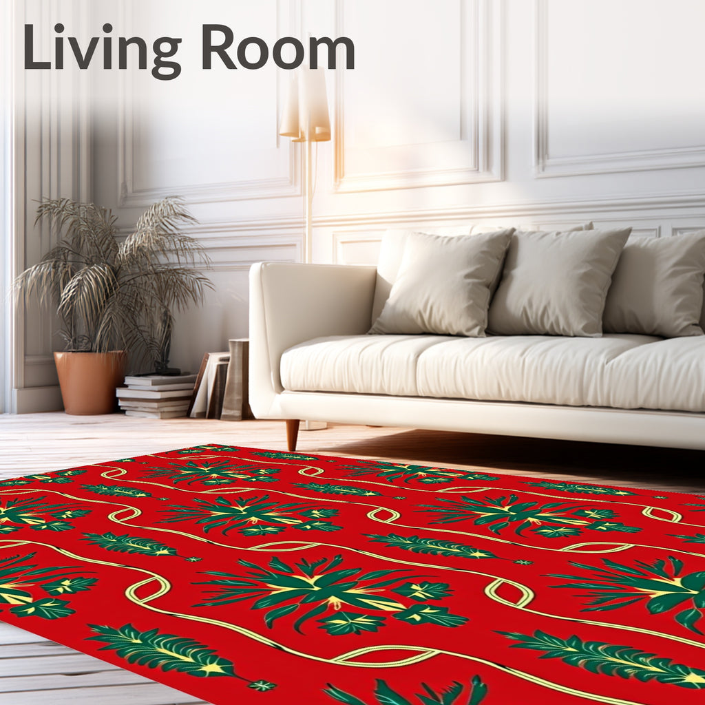 Traditional Red Green Floral Motif Rug