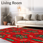 Traditional Red Green Floral Motif Rug