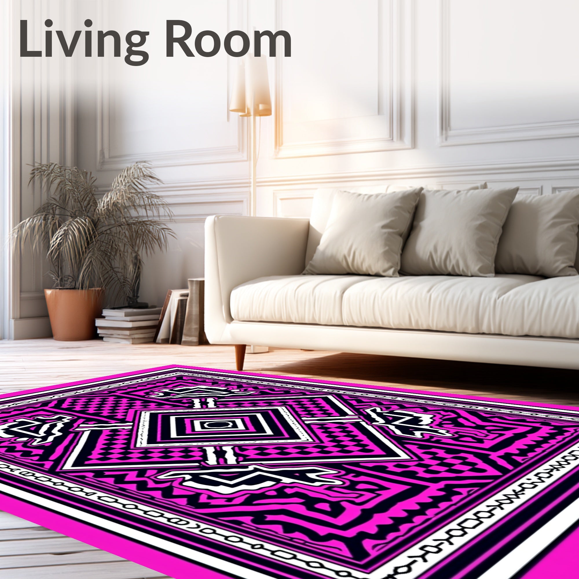 Bold Pink Black Geometric Design Rug