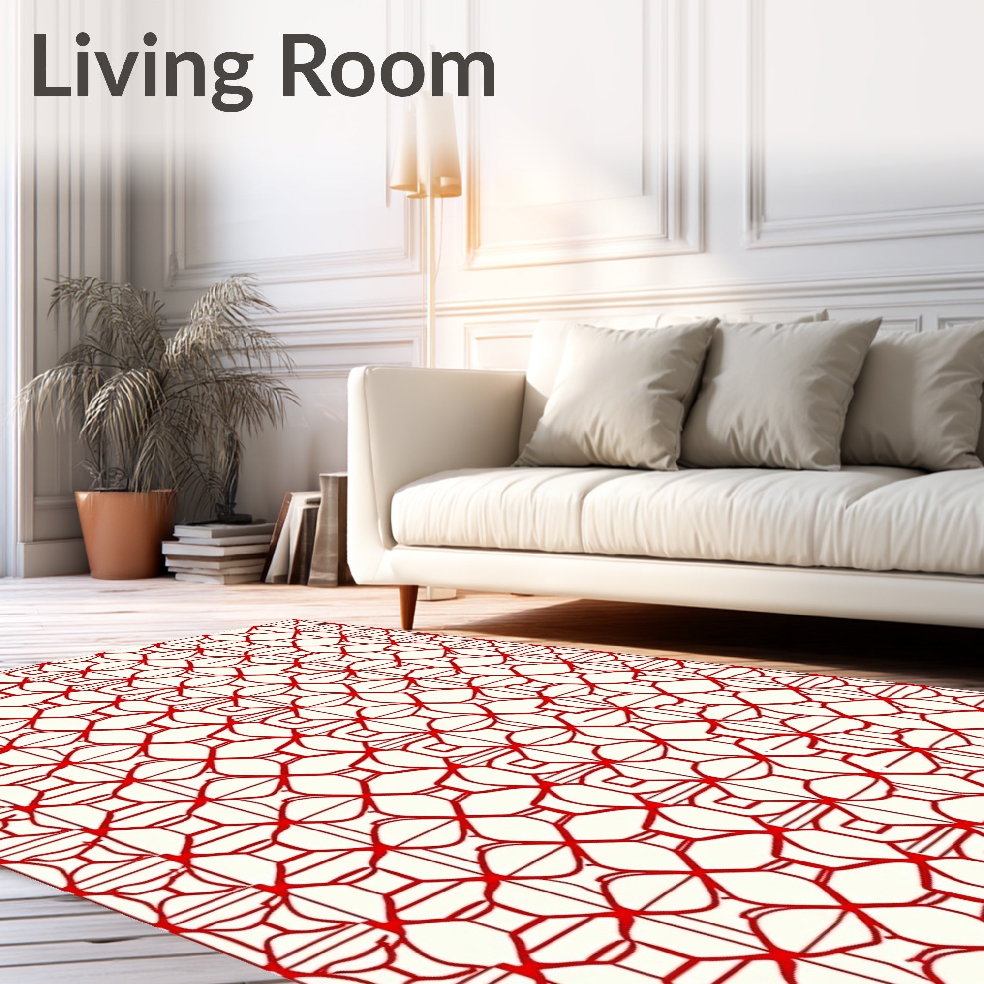 Bold Red Geometric Lattice Pattern Rug