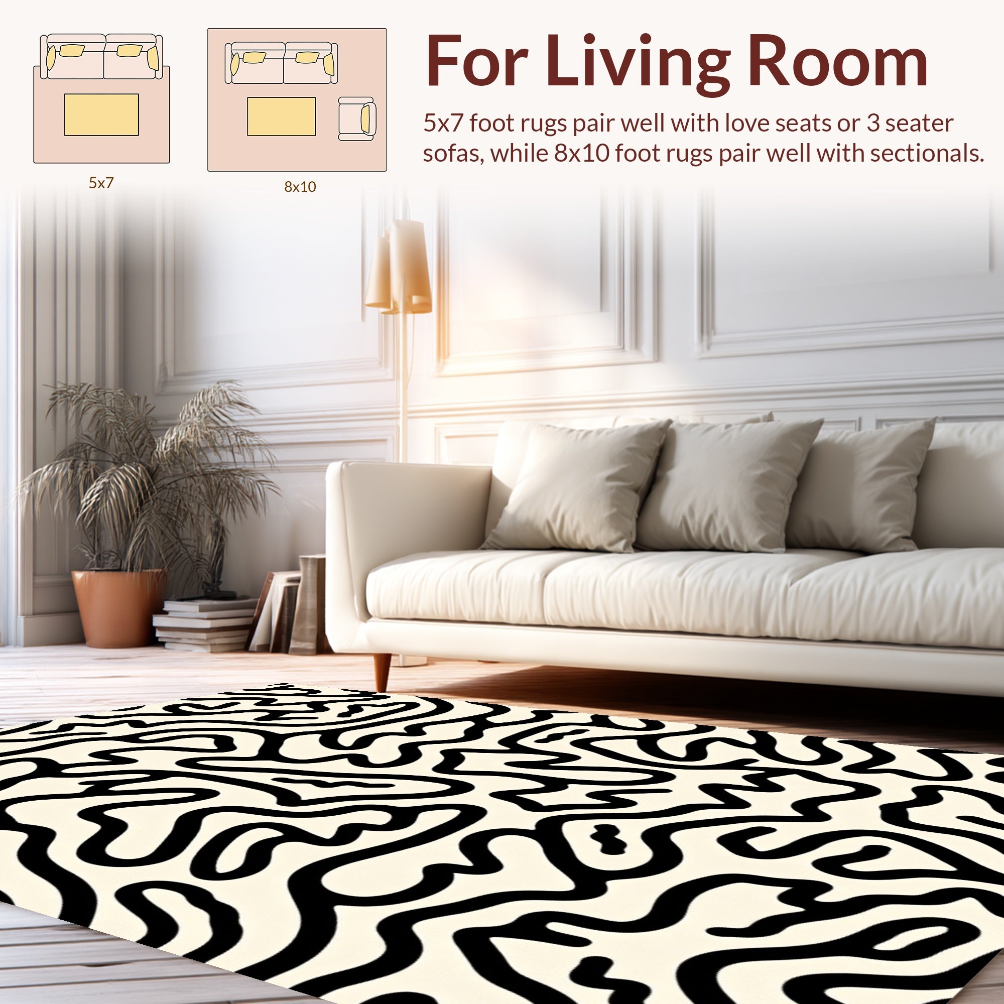 Abstract Black Swirl Cream Pattern Rug