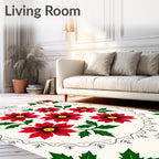 Red Floral Patterned Folk Art Rug