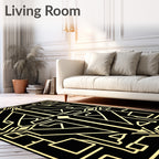 Black Gold Art Deco Symmetric Pattern Rug