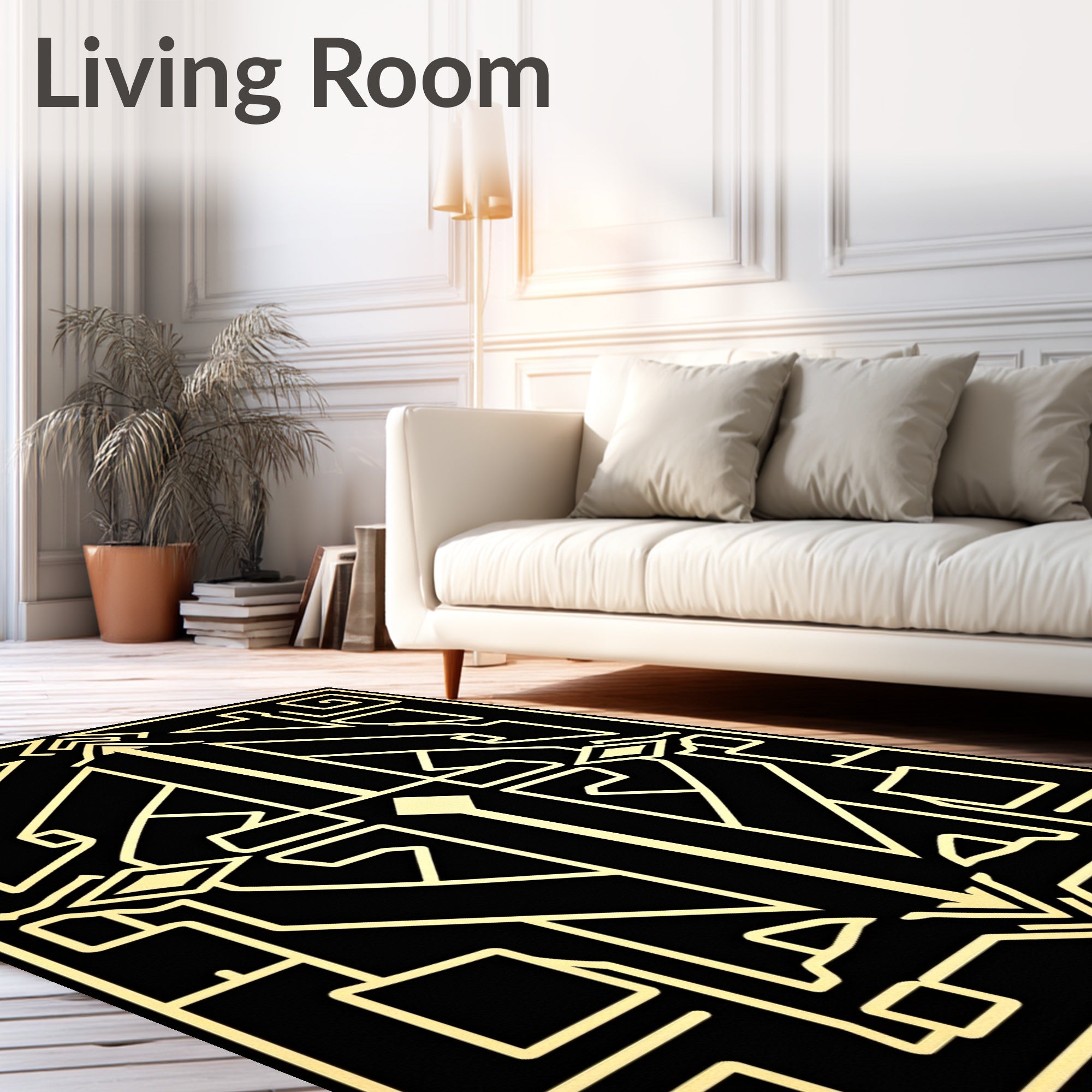 Black Gold Art Deco Symmetric Pattern Rug