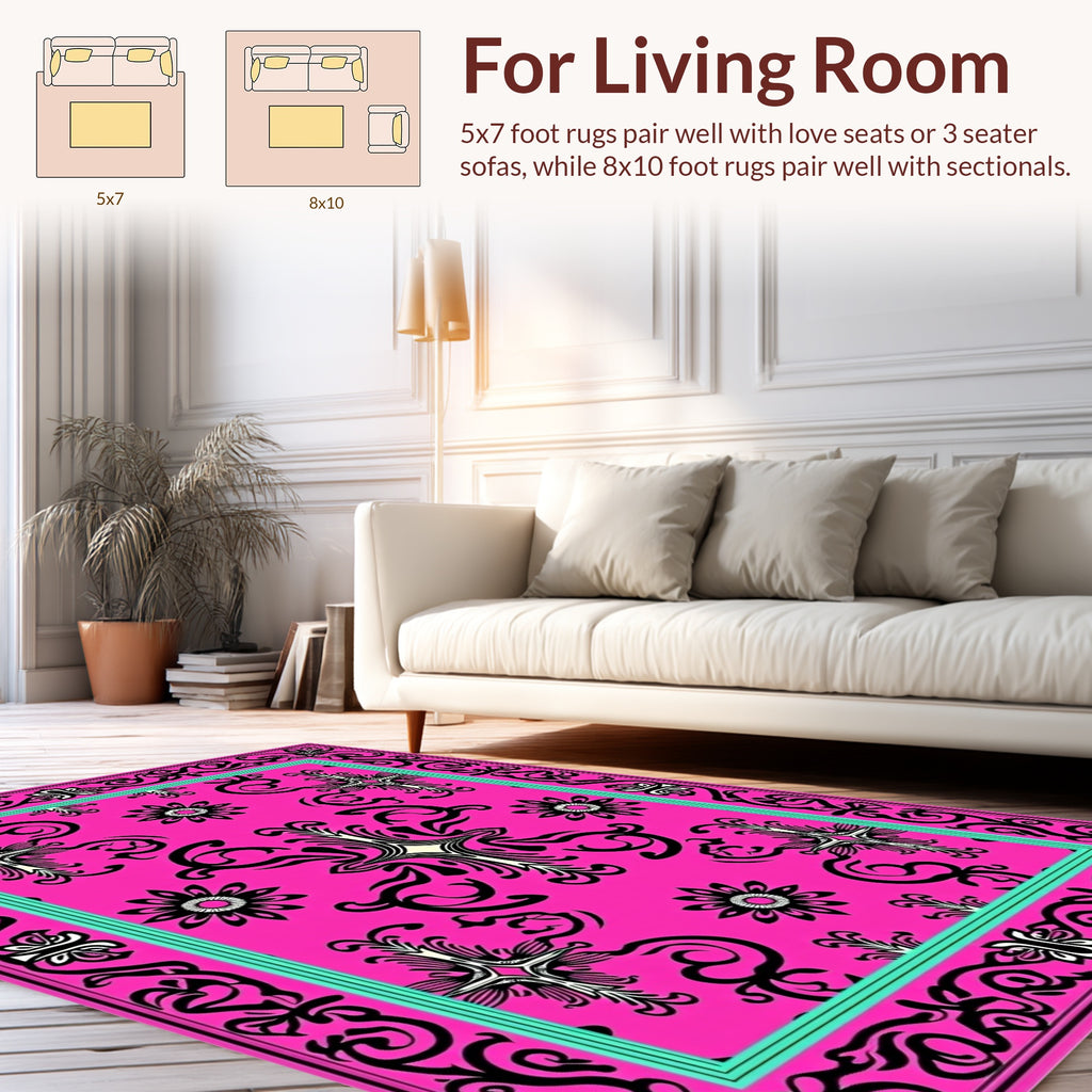 Vibrant Fuchsia Baroque Floral Design Rug