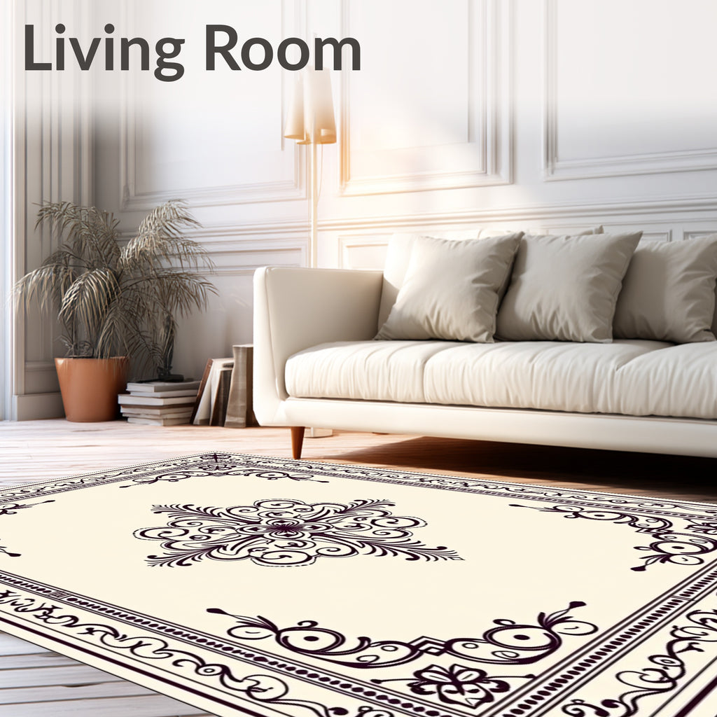 Elegant Dark Floral Scrollwork Pattern Rug