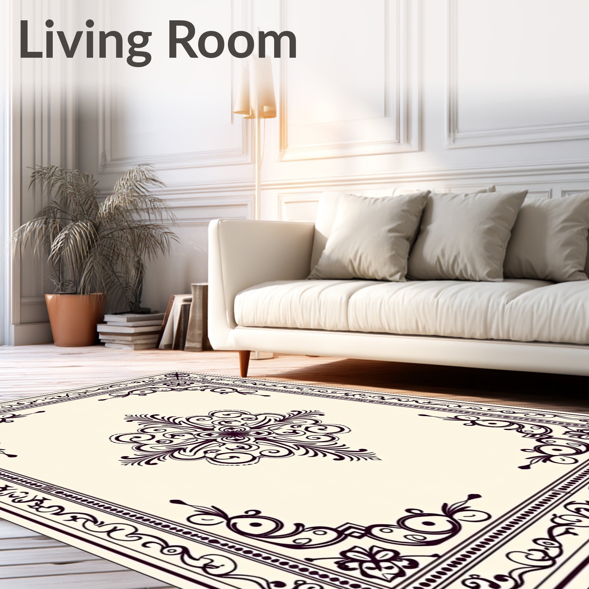 Elegant Dark Floral Scrollwork Pattern Rug